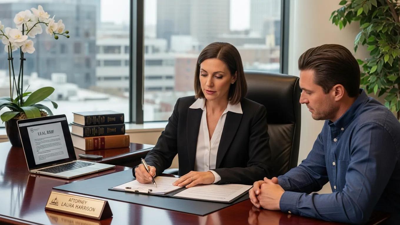 Client consulting with a truck accident lawyer in an office setting